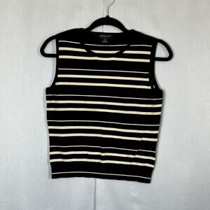 Women's August Silk Knits Black & Cream Sleeveless Lightweight Sweater- Size M